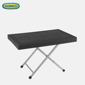 Homico foldable adjustable height table with rattan texture and silver steel frame.