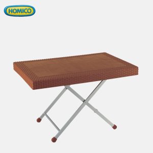 Homico foldable adjustable height table with rattan texture and silver steel frame.
