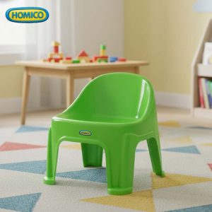 Bright green Homico kids chair with backrest and armrests in playroom setting